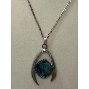 Abalone Necklace on silver toned chain